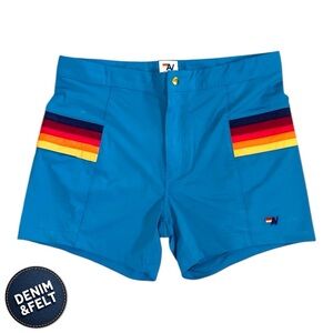 Aviator Nation MEN'S HORIZONTAL 5 STRIPE FLEX SHORTS - ANTIGUA Blue